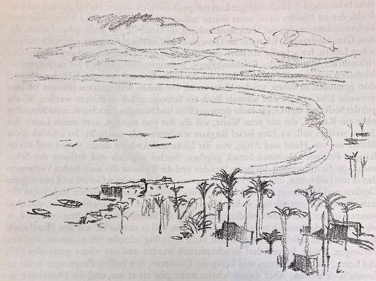 Hermann Struck’s depiction of the Haifa Bay and the opening lithograph of The New Canaan, 1925.